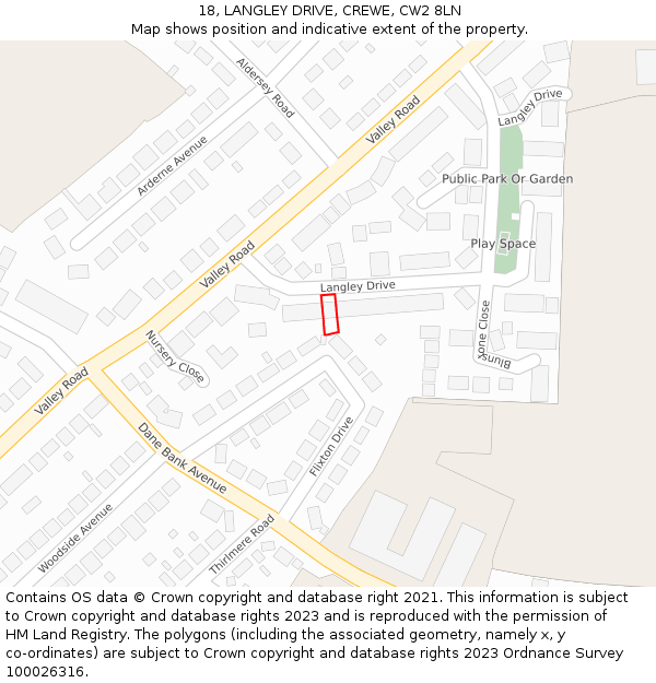 18, LANGLEY DRIVE, CREWE, CW2 8LN: Location map and indicative extent of plot