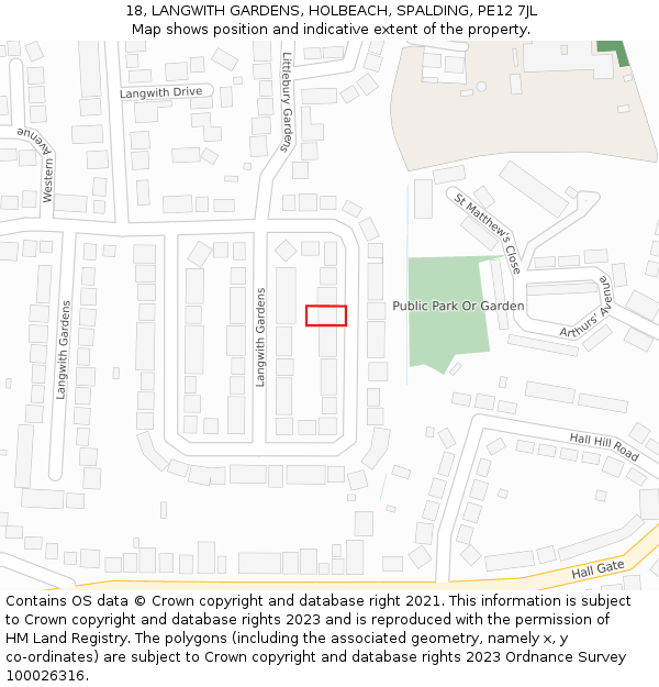 18, LANGWITH GARDENS, HOLBEACH, SPALDING, PE12 7JL: Location map and indicative extent of plot