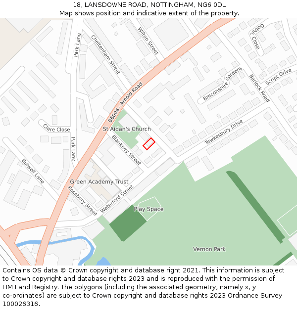 18, LANSDOWNE ROAD, NOTTINGHAM, NG6 0DL: Location map and indicative extent of plot