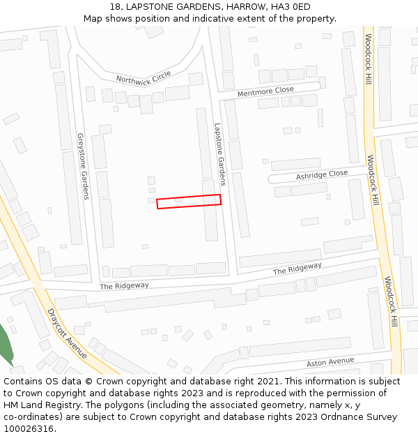 18, LAPSTONE GARDENS, HARROW, HA3 0ED: Location map and indicative extent of plot