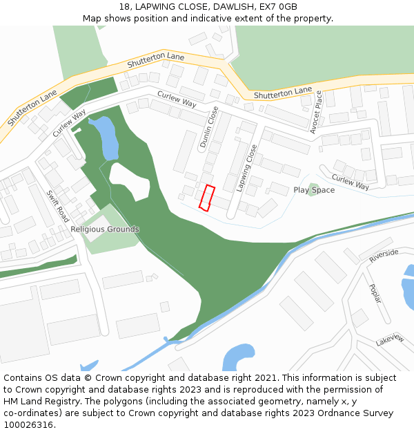 18, LAPWING CLOSE, DAWLISH, EX7 0GB: Location map and indicative extent of plot