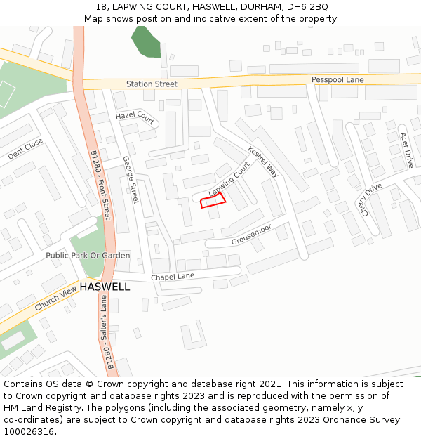 18, LAPWING COURT, HASWELL, DURHAM, DH6 2BQ: Location map and indicative extent of plot