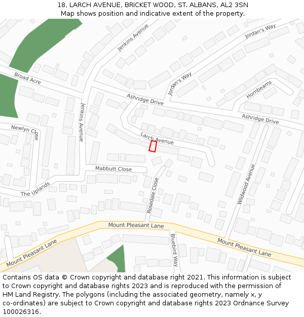 18, LARCH AVENUE, BRICKET WOOD, ST. ALBANS, AL2 3SN: Location map and indicative extent of plot