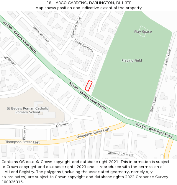 18, LARGO GARDENS, DARLINGTON, DL1 3TP: Location map and indicative extent of plot