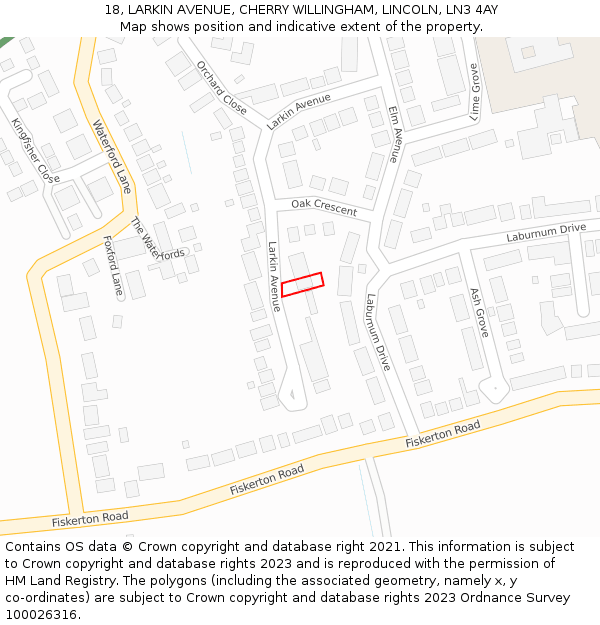 18, LARKIN AVENUE, CHERRY WILLINGHAM, LINCOLN, LN3 4AY: Location map and indicative extent of plot