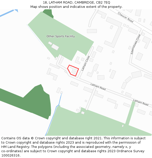 18, LATHAM ROAD, CAMBRIDGE, CB2 7EQ: Location map and indicative extent of plot