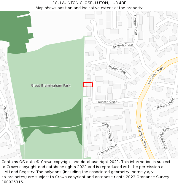 18, LAUNTON CLOSE, LUTON, LU3 4BF: Location map and indicative extent of plot