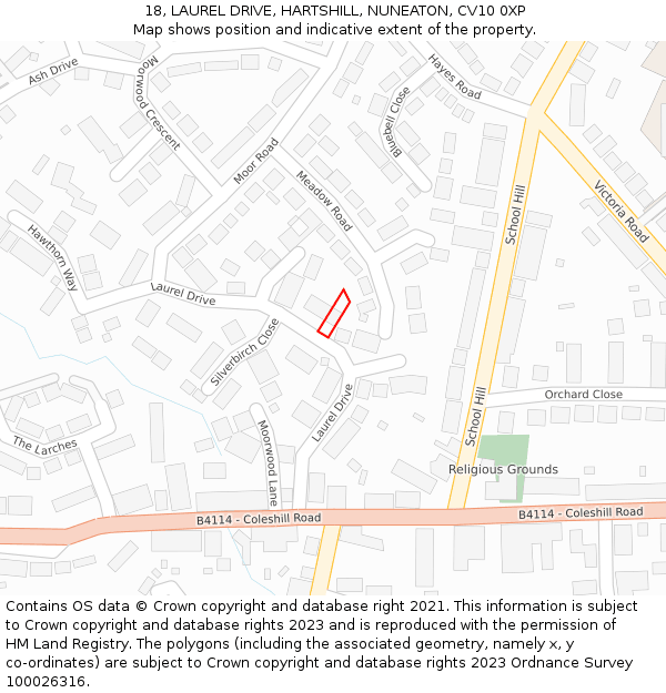 18, LAUREL DRIVE, HARTSHILL, NUNEATON, CV10 0XP: Location map and indicative extent of plot