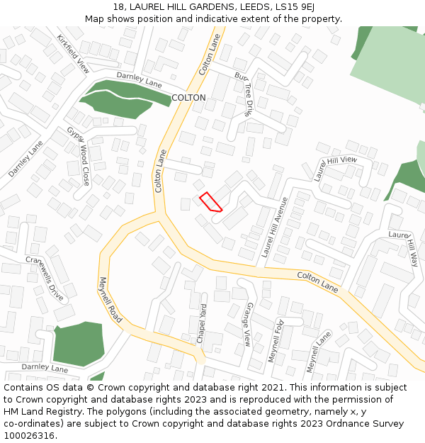 18, LAUREL HILL GARDENS, LEEDS, LS15 9EJ: Location map and indicative extent of plot