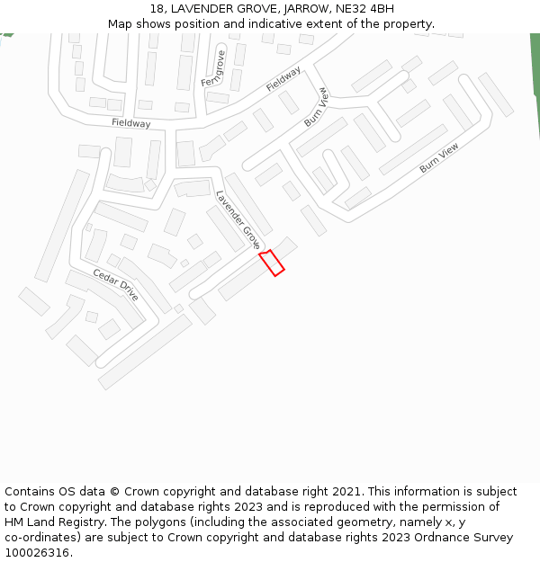 18, LAVENDER GROVE, JARROW, NE32 4BH: Location map and indicative extent of plot