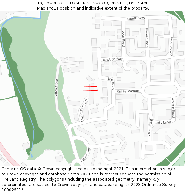 18, LAWRENCE CLOSE, KINGSWOOD, BRISTOL, BS15 4AH: Location map and indicative extent of plot