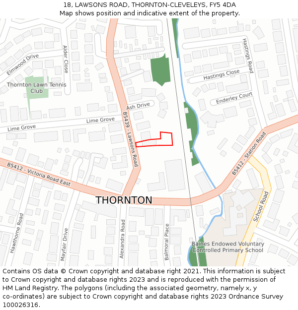 18, LAWSONS ROAD, THORNTON-CLEVELEYS, FY5 4DA: Location map and indicative extent of plot