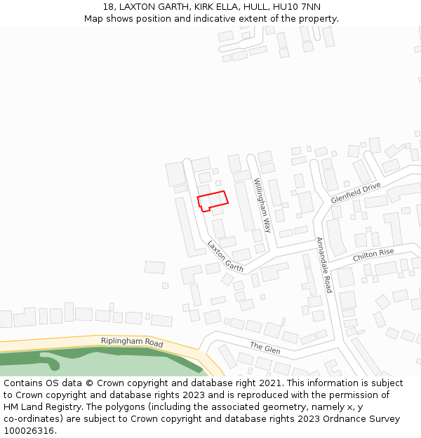 18, LAXTON GARTH, KIRK ELLA, HULL, HU10 7NN: Location map and indicative extent of plot