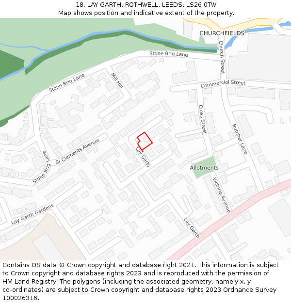 18, LAY GARTH, ROTHWELL, LEEDS, LS26 0TW: Location map and indicative extent of plot