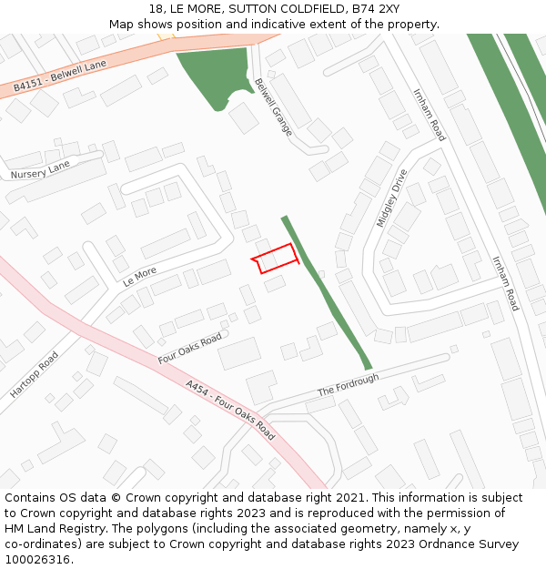18, LE MORE, SUTTON COLDFIELD, B74 2XY: Location map and indicative extent of plot