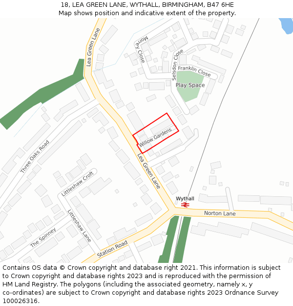 18, LEA GREEN LANE, WYTHALL, BIRMINGHAM, B47 6HE: Location map and indicative extent of plot