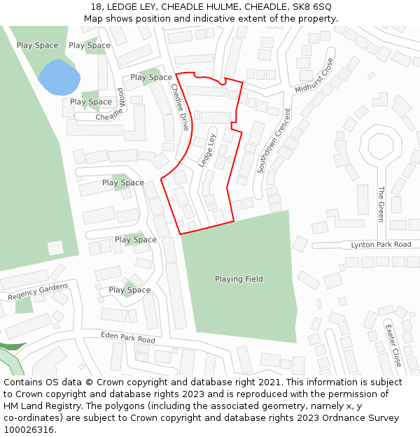18, LEDGE LEY, CHEADLE HULME, CHEADLE, SK8 6SQ: Location map and indicative extent of plot