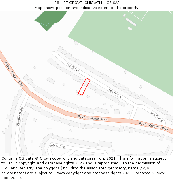 18, LEE GROVE, CHIGWELL, IG7 6AF: Location map and indicative extent of plot