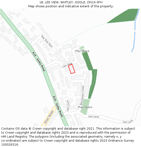 18, LEE VIEW, WHITLEY, GOOLE, DN14 0FH: Location map and indicative extent of plot