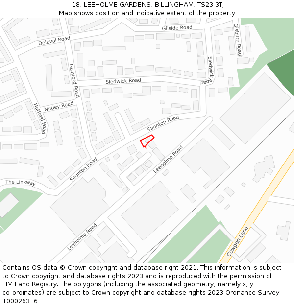 18, LEEHOLME GARDENS, BILLINGHAM, TS23 3TJ: Location map and indicative extent of plot