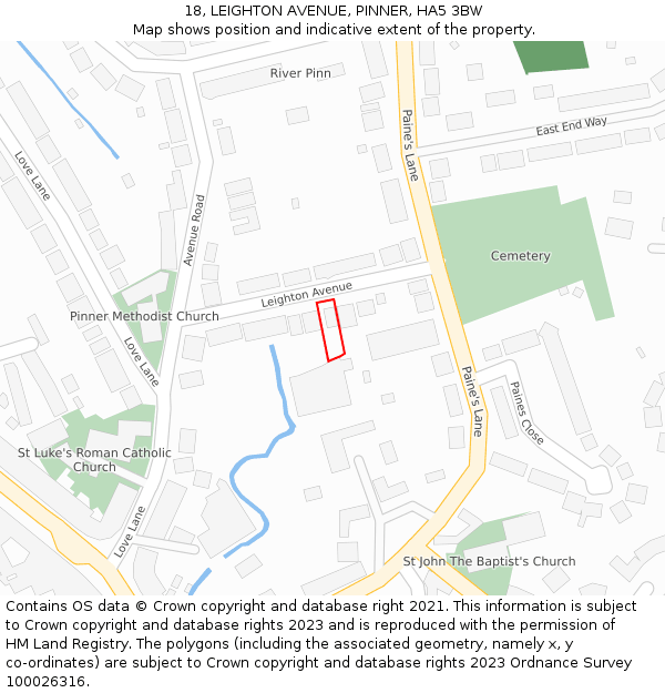 18, LEIGHTON AVENUE, PINNER, HA5 3BW: Location map and indicative extent of plot