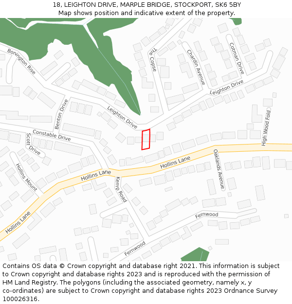 18, LEIGHTON DRIVE, MARPLE BRIDGE, STOCKPORT, SK6 5BY: Location map and indicative extent of plot