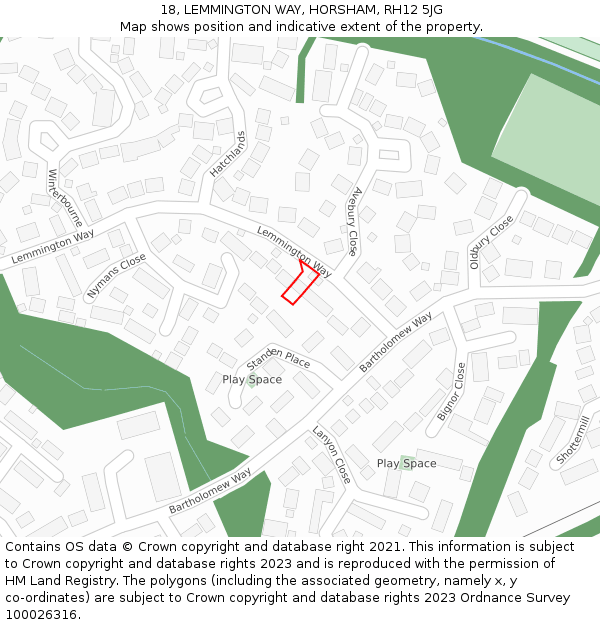 18, LEMMINGTON WAY, HORSHAM, RH12 5JG: Location map and indicative extent of plot