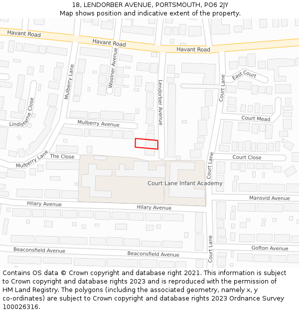 18, LENDORBER AVENUE, PORTSMOUTH, PO6 2JY: Location map and indicative extent of plot