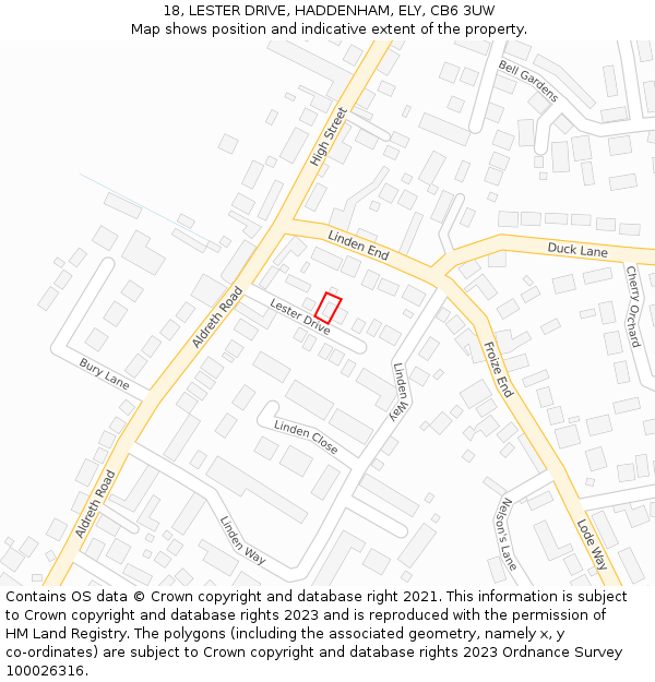 18, LESTER DRIVE, HADDENHAM, ELY, CB6 3UW: Location map and indicative extent of plot