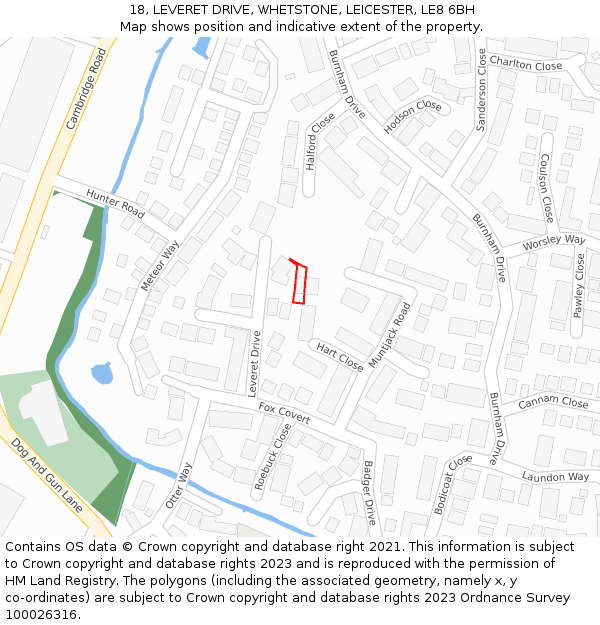 18, LEVERET DRIVE, WHETSTONE, LEICESTER, LE8 6BH: Location map and indicative extent of plot