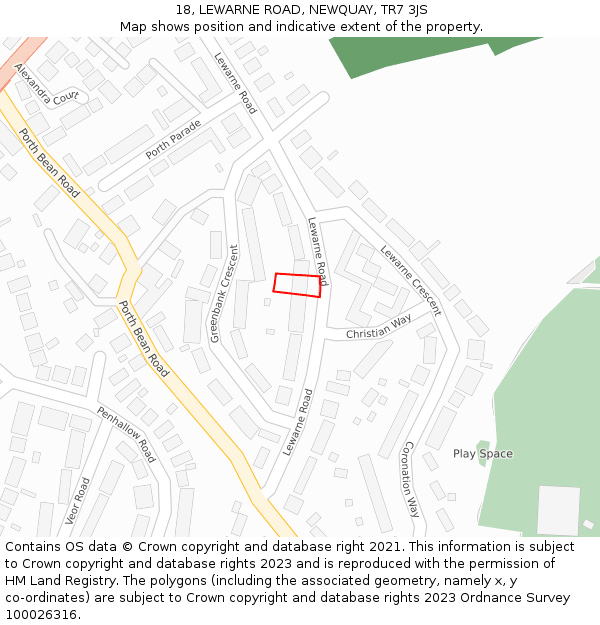18, LEWARNE ROAD, NEWQUAY, TR7 3JS: Location map and indicative extent of plot