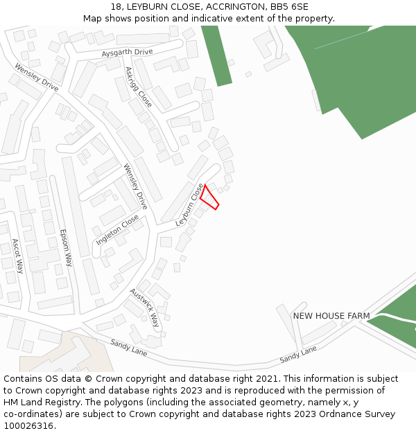 18, LEYBURN CLOSE, ACCRINGTON, BB5 6SE: Location map and indicative extent of plot