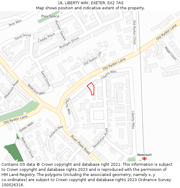 18, LIBERTY WAY, EXETER, EX2 7AS: Location map and indicative extent of plot