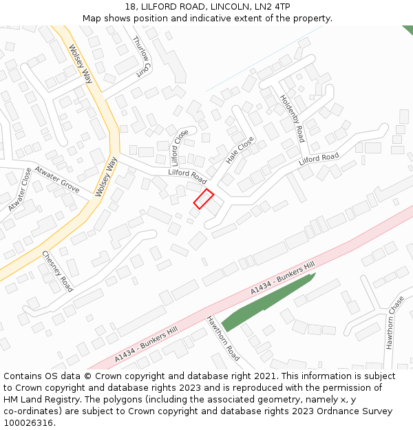 18, LILFORD ROAD, LINCOLN, LN2 4TP: Location map and indicative extent of plot