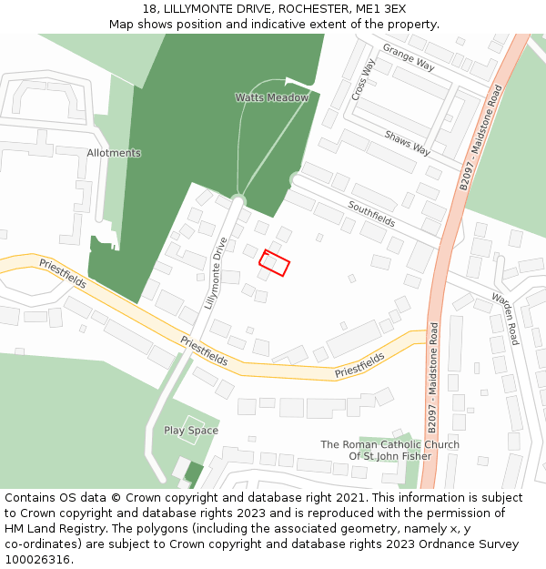18, LILLYMONTE DRIVE, ROCHESTER, ME1 3EX: Location map and indicative extent of plot