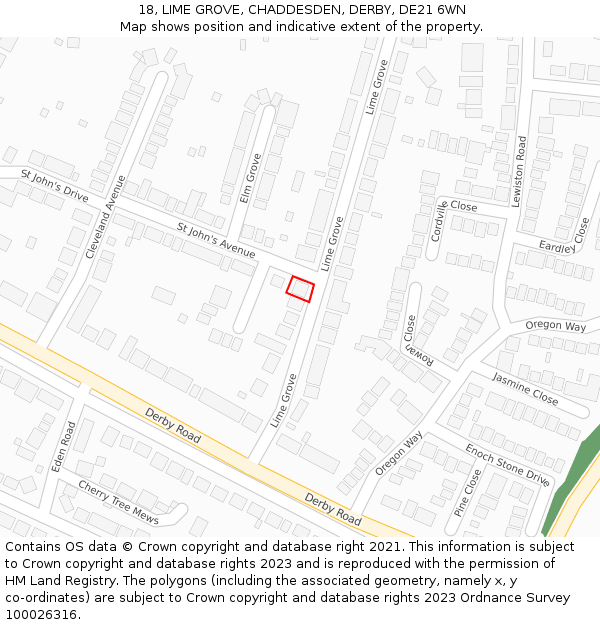 18, LIME GROVE, CHADDESDEN, DERBY, DE21 6WN: Location map and indicative extent of plot
