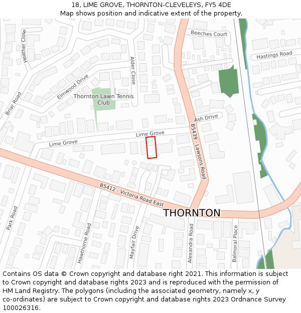 18, LIME GROVE, THORNTON-CLEVELEYS, FY5 4DE: Location map and indicative extent of plot