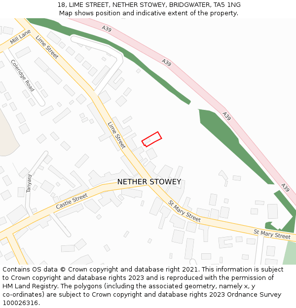 18, LIME STREET, NETHER STOWEY, BRIDGWATER, TA5 1NG: Location map and indicative extent of plot