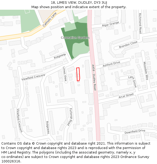 18, LIMES VIEW, DUDLEY, DY3 3UJ: Location map and indicative extent of plot