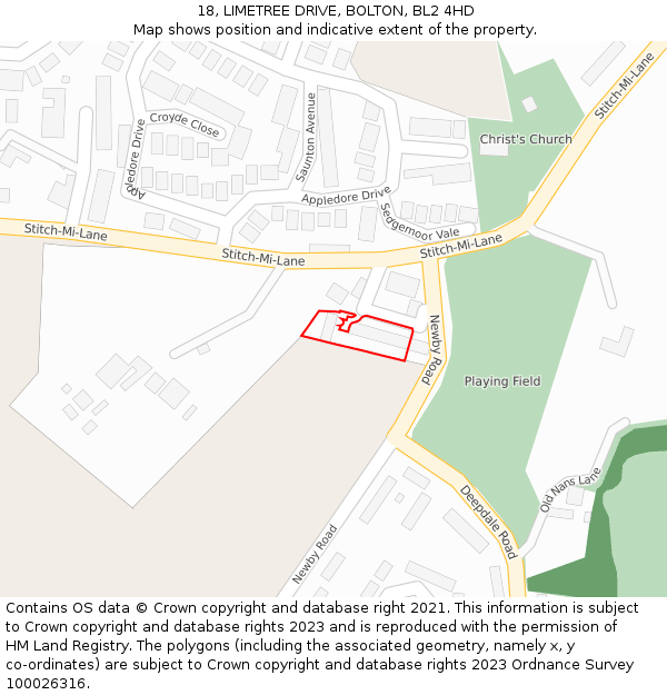 18, LIMETREE DRIVE, BOLTON, BL2 4HD: Location map and indicative extent of plot