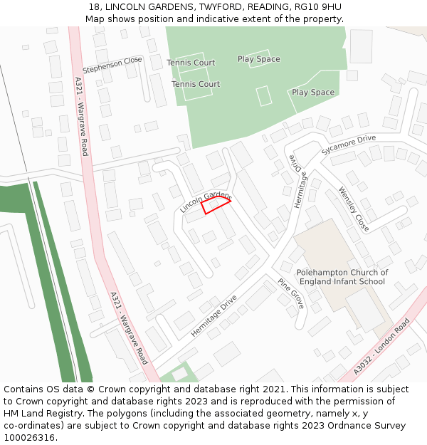 18, LINCOLN GARDENS, TWYFORD, READING, RG10 9HU: Location map and indicative extent of plot