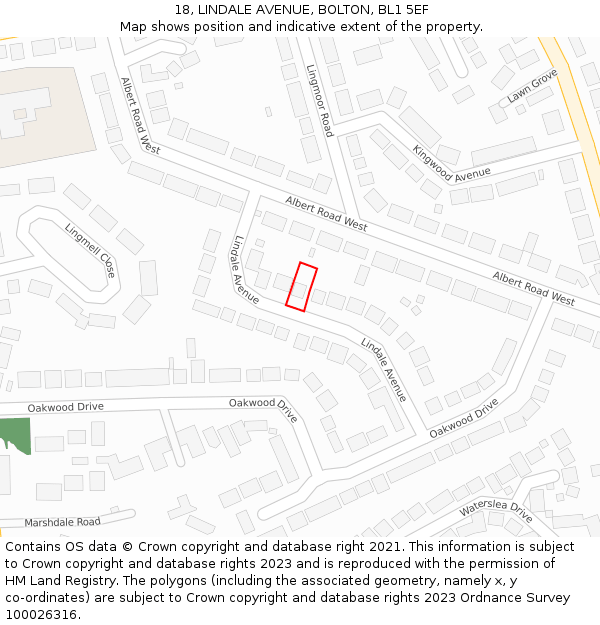 18, LINDALE AVENUE, BOLTON, BL1 5EF: Location map and indicative extent of plot