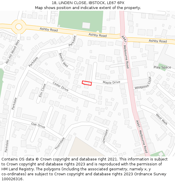 18, LINDEN CLOSE, IBSTOCK, LE67 6PX: Location map and indicative extent of plot