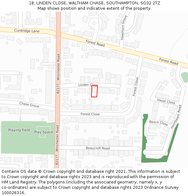 18, LINDEN CLOSE, WALTHAM CHASE, SOUTHAMPTON, SO32 2TZ: Location map and indicative extent of plot