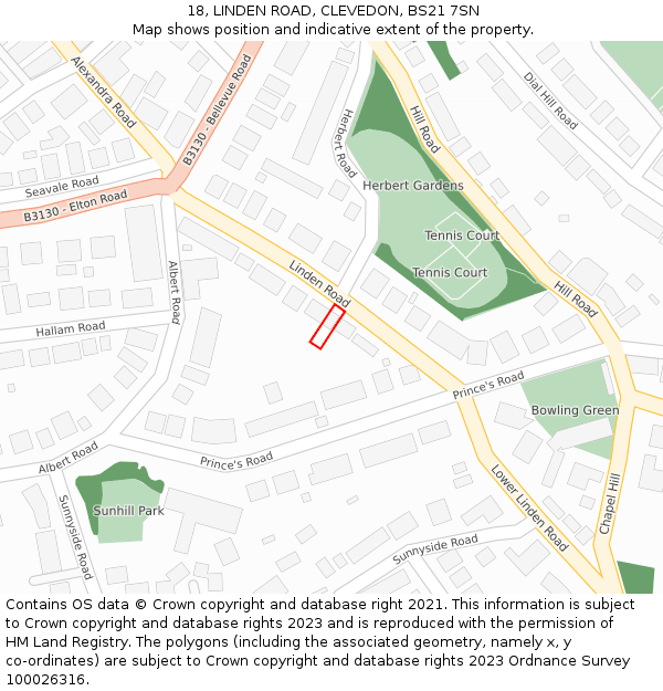 18, LINDEN ROAD, CLEVEDON, BS21 7SN: Location map and indicative extent of plot