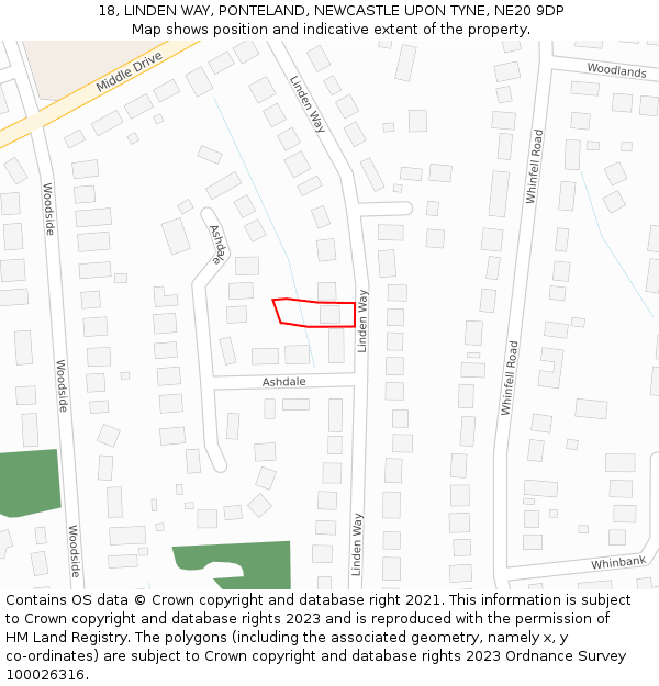 18, LINDEN WAY, PONTELAND, NEWCASTLE UPON TYNE, NE20 9DP: Location map and indicative extent of plot