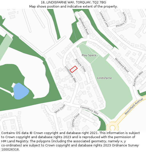 18, LINDISFARNE WAY, TORQUAY, TQ2 7BG: Location map and indicative extent of plot