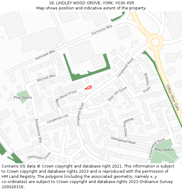 18, LINDLEY WOOD GROVE, YORK, YO30 4SR: Location map and indicative extent of plot