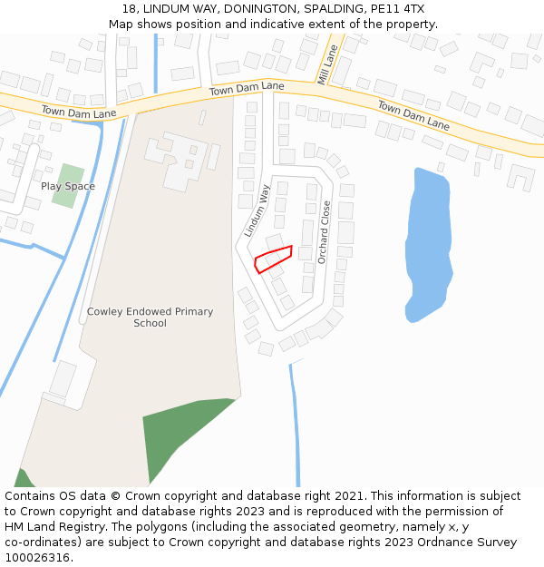 18, LINDUM WAY, DONINGTON, SPALDING, PE11 4TX: Location map and indicative extent of plot