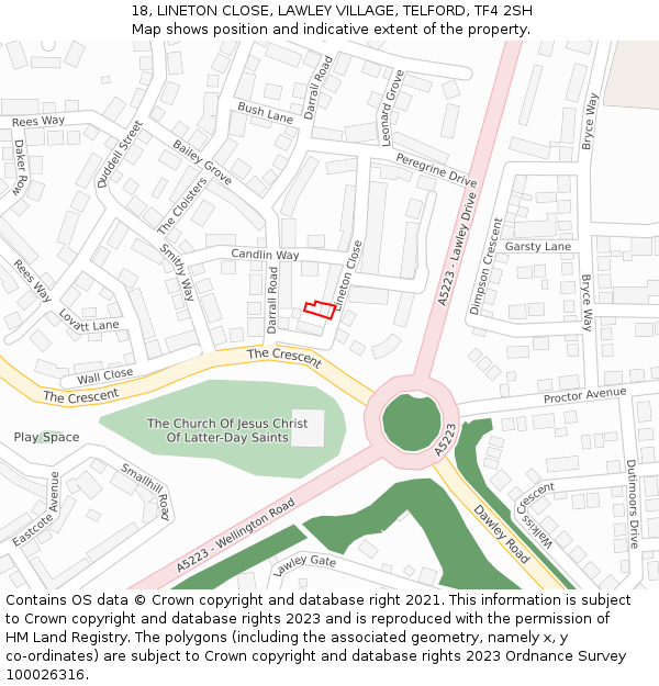 18, LINETON CLOSE, LAWLEY VILLAGE, TELFORD, TF4 2SH: Location map and indicative extent of plot